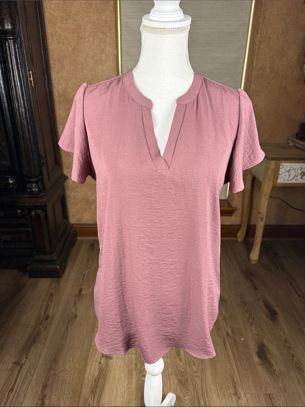 Maurices Textured Flutter Sleeve V-Neck Blouse Plum